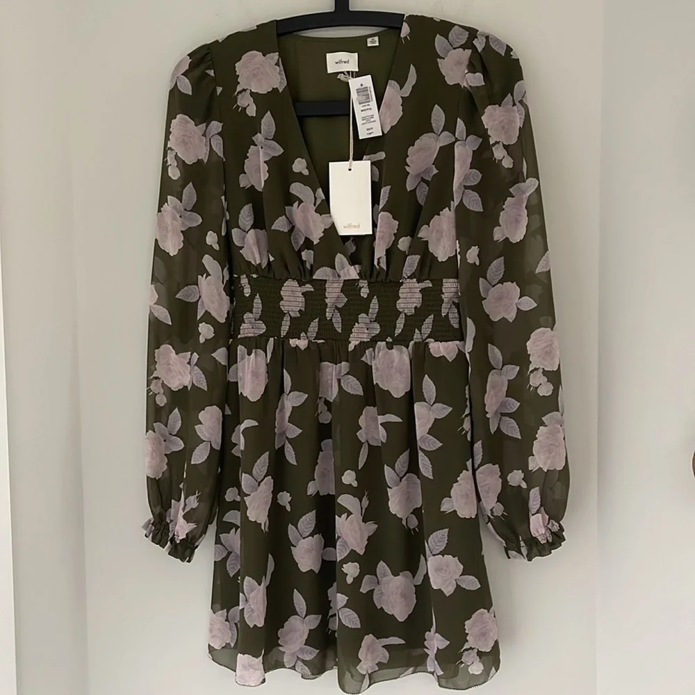Aritzia Wilfred Wistful Dress Chiffon V-neck mini dress New Size Extra S… - Picture 3 of 9
